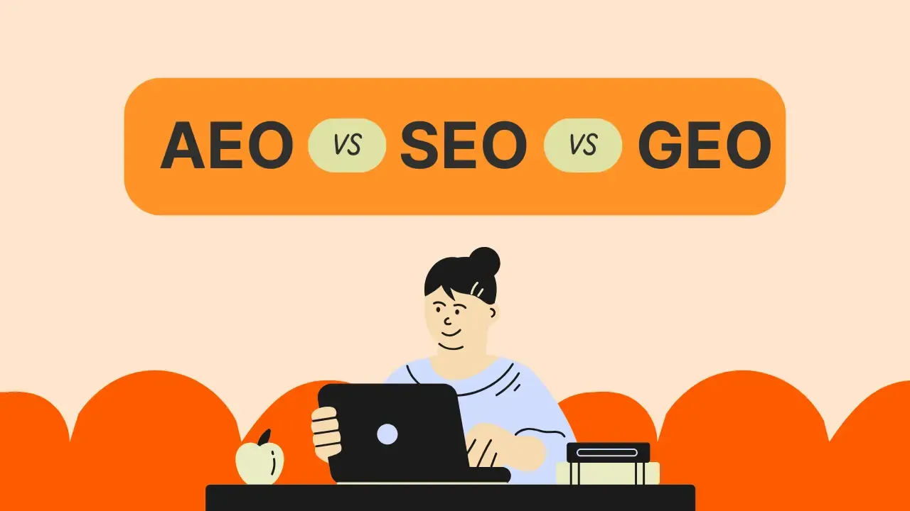 A simple three-layer diagram showing SEO, AEO, and GEO as overlapping visibility layers.