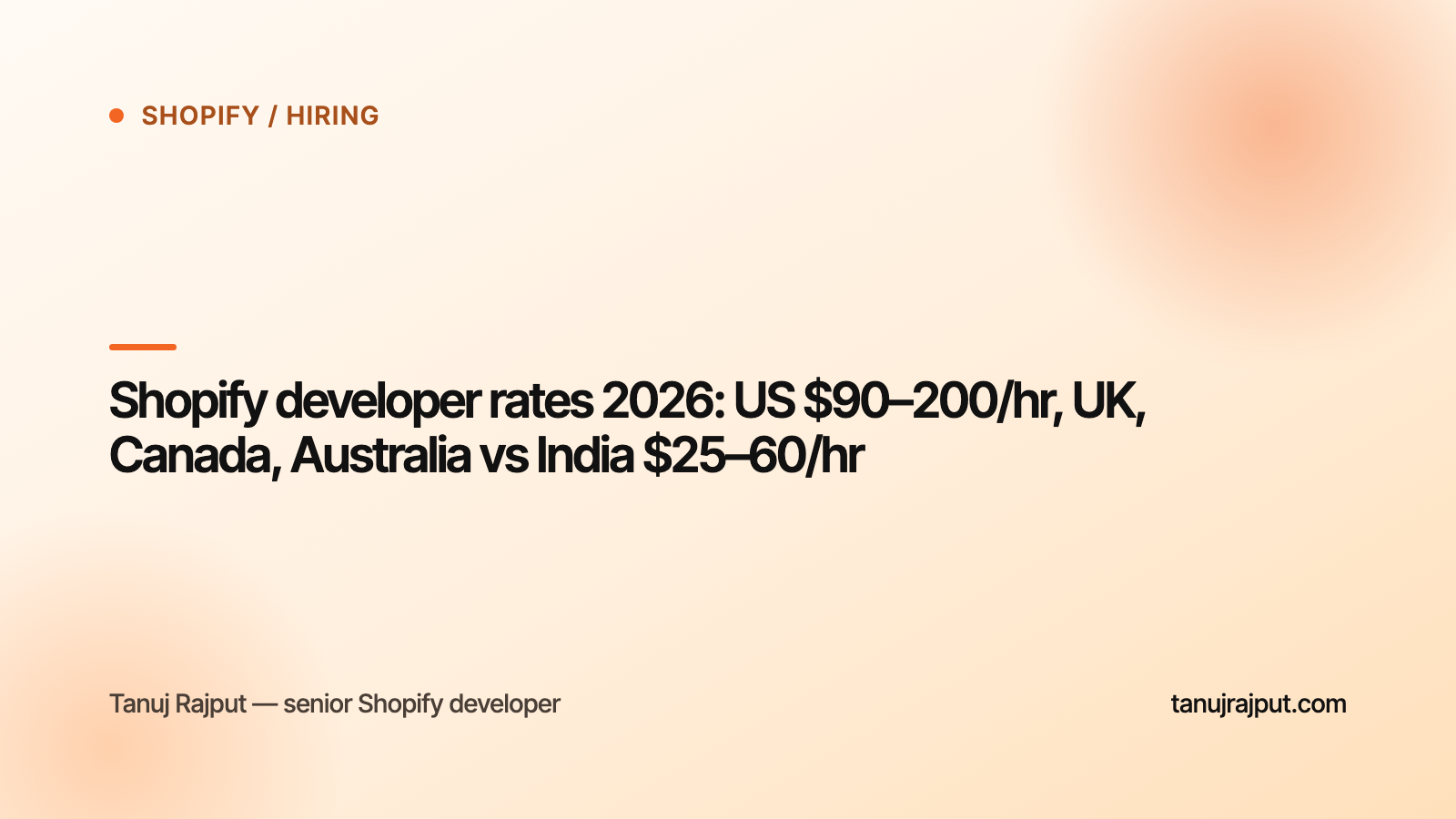 Shopify developer rates 2026: US $90–200/hr, UK, Canada, Australia vs India $25–60/hr